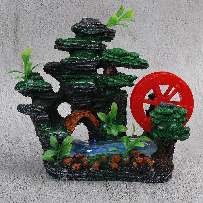 玻璃鱼缸装饰用品大全造景假山摆件树脂彷真石头水草水车风车水族