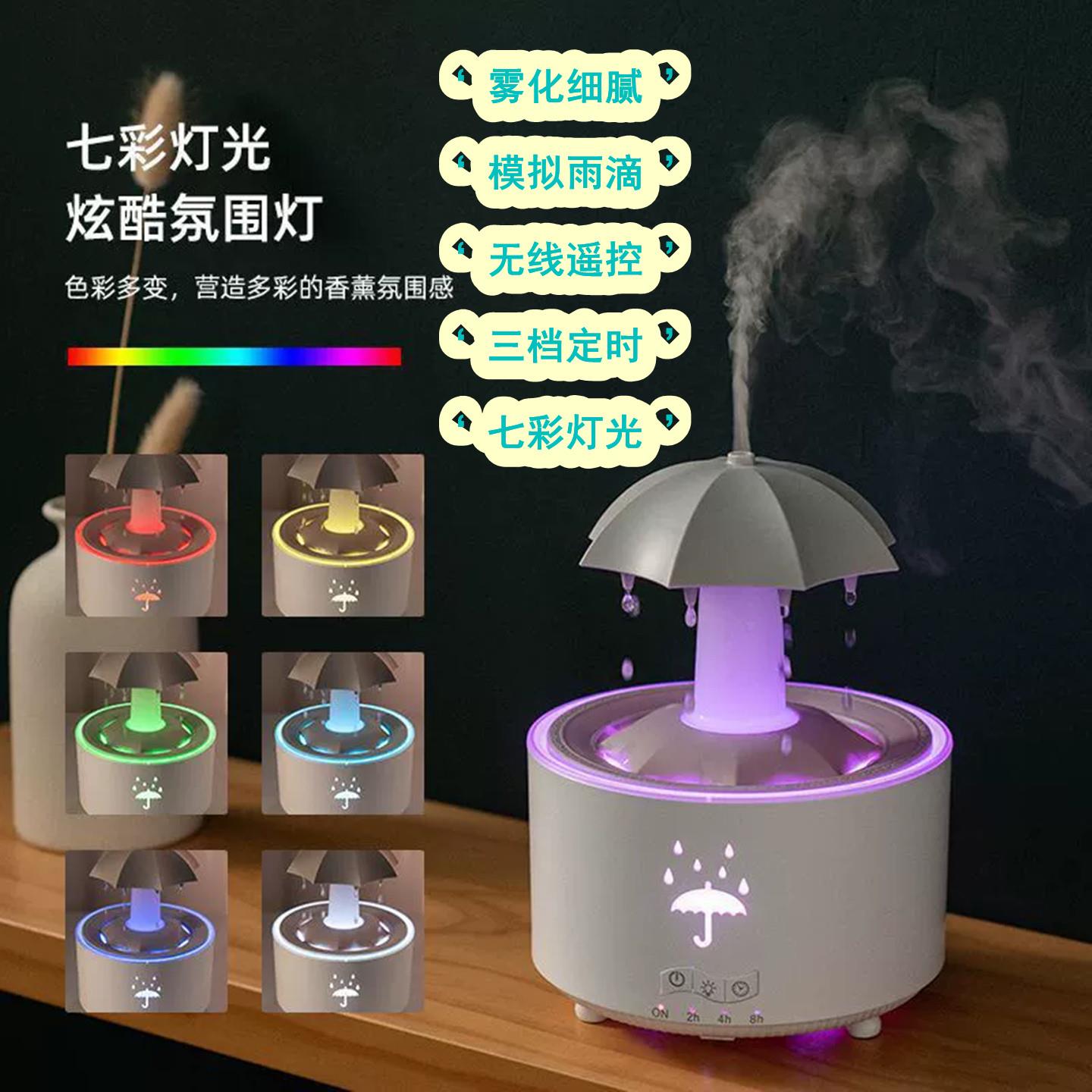 雨滴加湿器小型桌面宿舍办公室家用卧室静音迷你七彩灯雨声香薰机