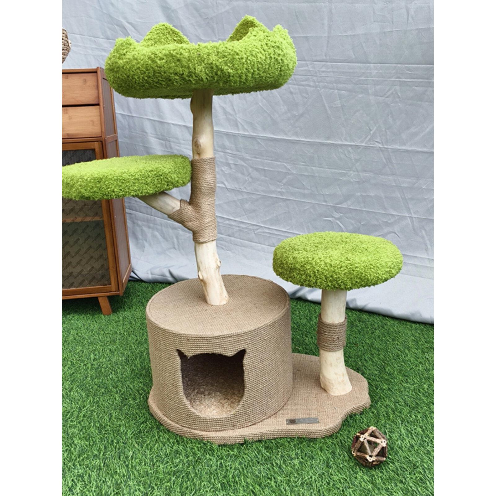 出口实木猫爬架叉树枝猫树猫窝猫抓板猫跳台枯木藤编可拆猫别墅