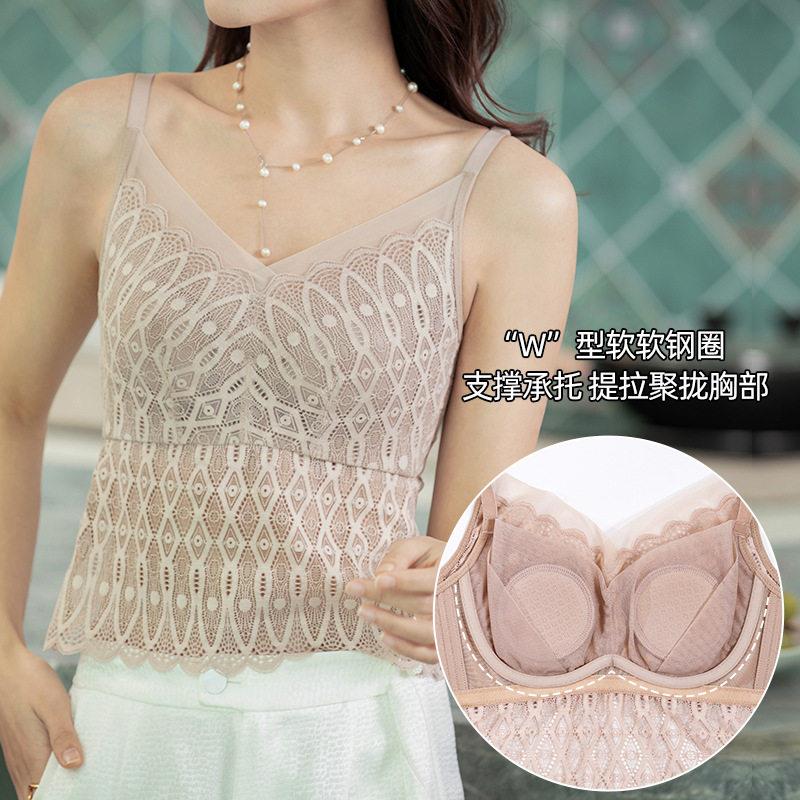 大胸显小聚拢软钢圈水晶乳胶背心文胸兔耳朵蕾丝美背吊带内衣大码