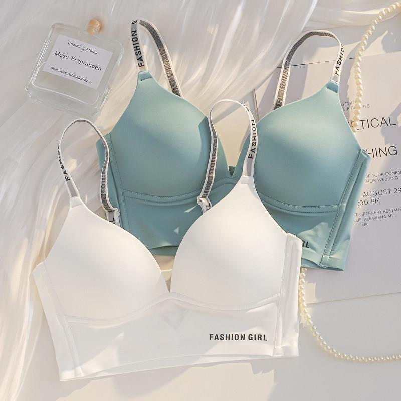 无痕美背内衣夏季薄款女小胸聚拢上托字母肩带简约运动文胸罩bra