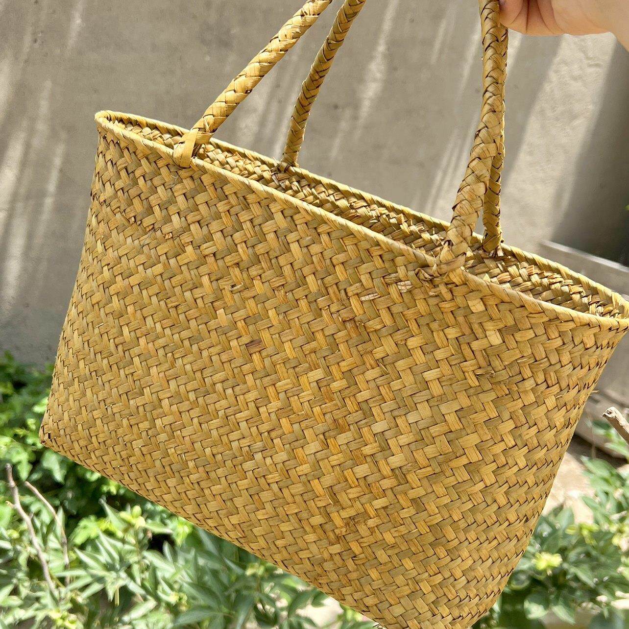 海草手工编织手提袋手提包藤编买菜篮子野餐郊游拍照道具草编花篮
