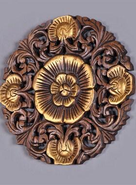 泰国进口工艺品 东南亚实木雕刻玄关壁挂装饰画 柚木雕刻圆形雕板