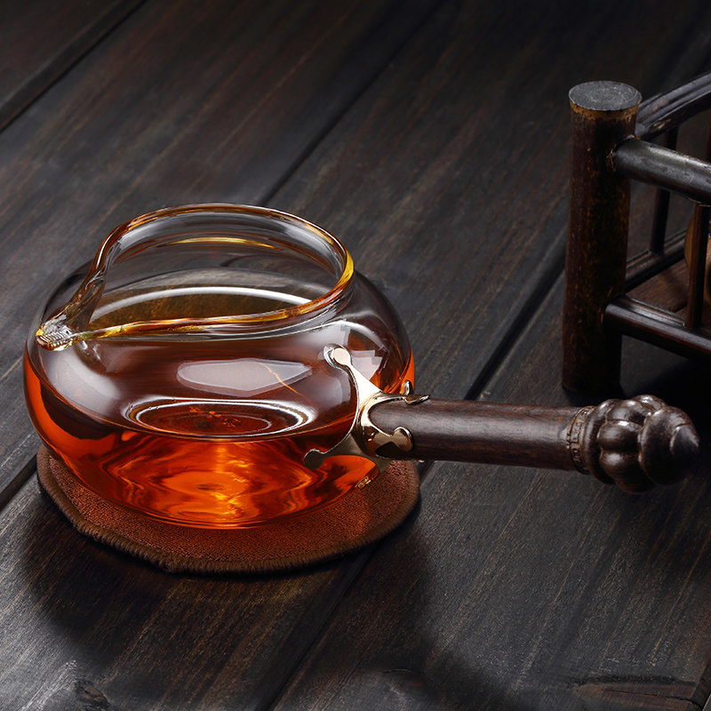 耐热玻璃侧把公道杯功夫茶具茶海加厚分茶杯泡茶公杯木柄茶器公杯