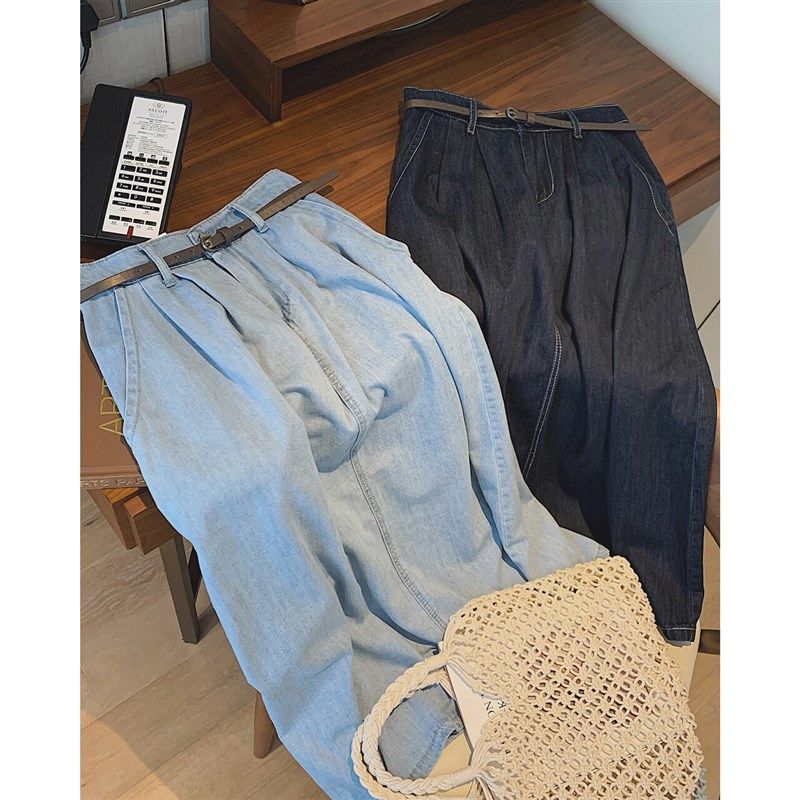 牛仔薄款a字半身裙子女士夏季中长款半裙夏天高腰百褶小个子显瘦