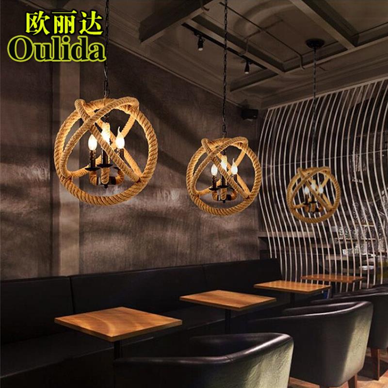 美式乡村loft复古创意麻绳吊灯个性酒吧台咖啡厅圆球工业铁艺吊灯