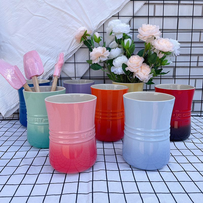 法式LE彩色渐变陶瓷花瓶客厅鲜花插花摆件小蛮腰厨房收纳工具筒