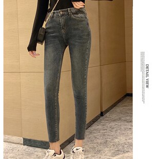 150小个子春装 九分女XS 搭配145cm高腰显高复古百搭七分小脚牛仔裤