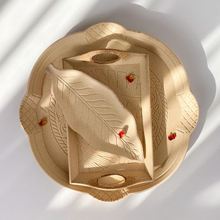 雕花木质托盘粗糙复古做旧风食物装饰盘饰品摆拍北欧家居民宿软装