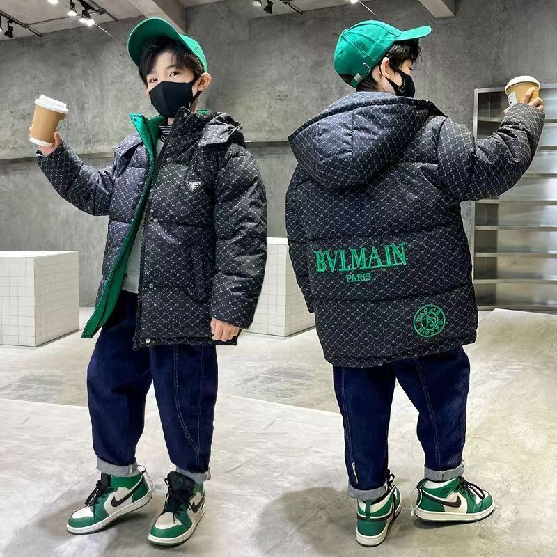 男童黑色棉衣冬装保暖服2024新款洋气中大童儿童男孩加厚外套冬季