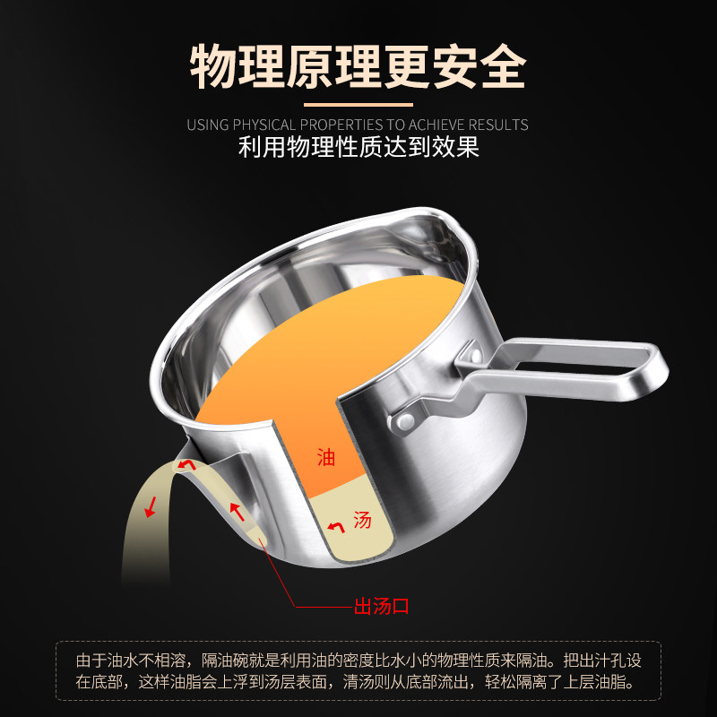 缔尚304不锈钢隔油汤锅家用厨房小煮锅滤油神器油汤分离过滤碗