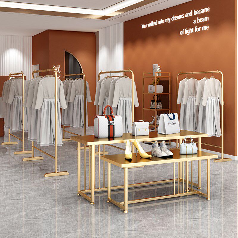 服装店展示台不锈钢女装店中间摆放鞋包摆件高低流水台陈列展示桌