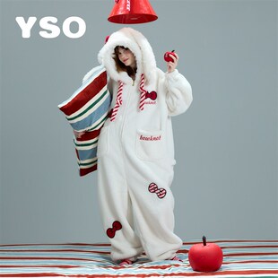 珊瑚绒家居服新年红色过年家居服D 连体睡衣女冬季 yso 礼物系列