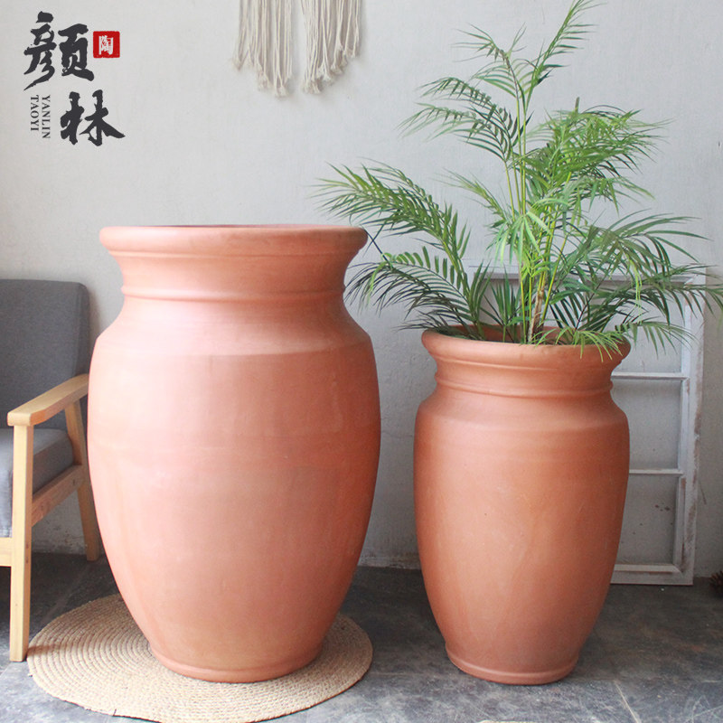 落地红陶罐花盆景观大陶罐大罐子景观花盆落地大盆粗陶盆装饰陶盆