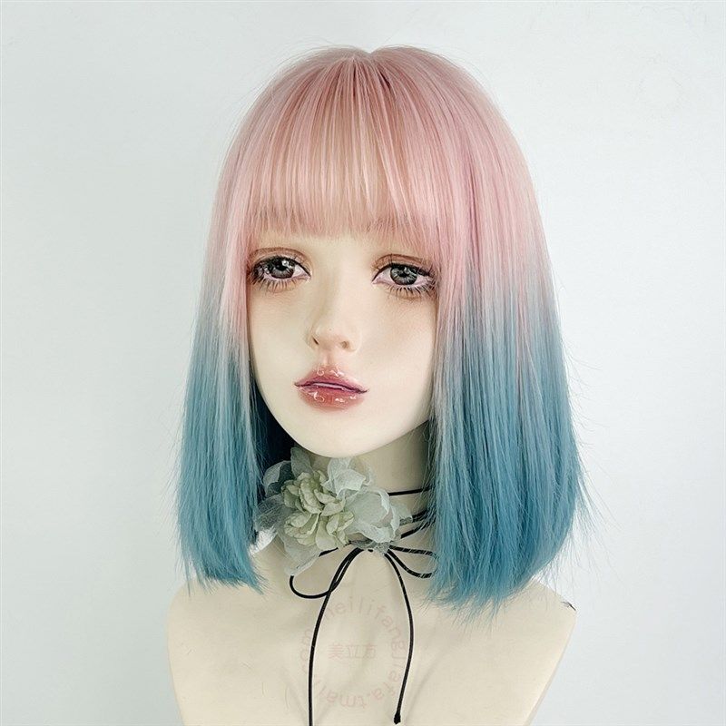 彩色假发全头套女粉蓝色渐变亚文化lolita彩虹中长锁骨发y2k日常,美发护发/假发,日常整顶假发,淘宝优惠券,粉丝福利购,淘宝优惠卷