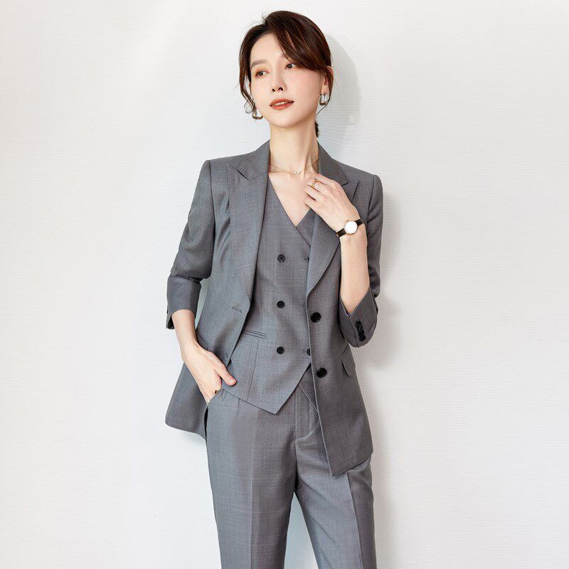西装套装女2025春装新款陈数时尚OL气质藏青职业西服三件套高级感