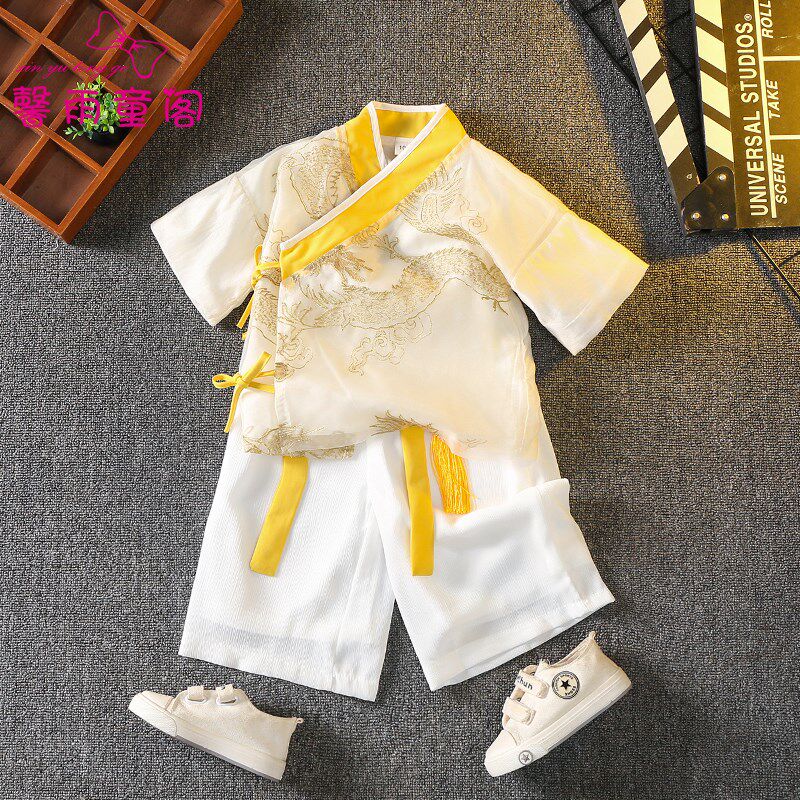 儿童古装汉服男童中国风男孩唐装宝宝短袖套装夏季薄款小童新中式