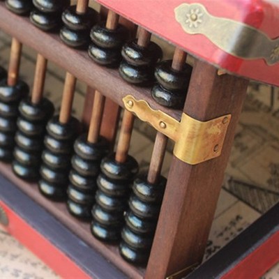 仿古13档榉木黑珠算盘配龙凤图案木盒复古礼品怀旧算盘皮盒礼品
