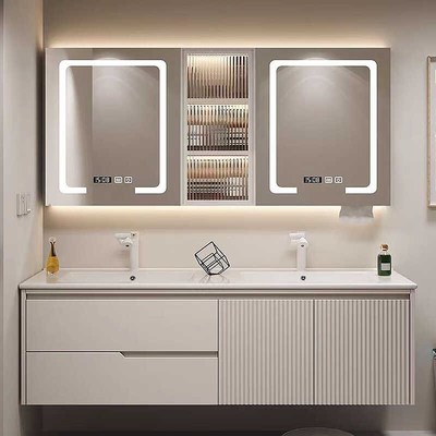 岩板热弯陶瓷一体双盆浴室柜组合卫生间洗手台盆洗脸盆柜洗漱台