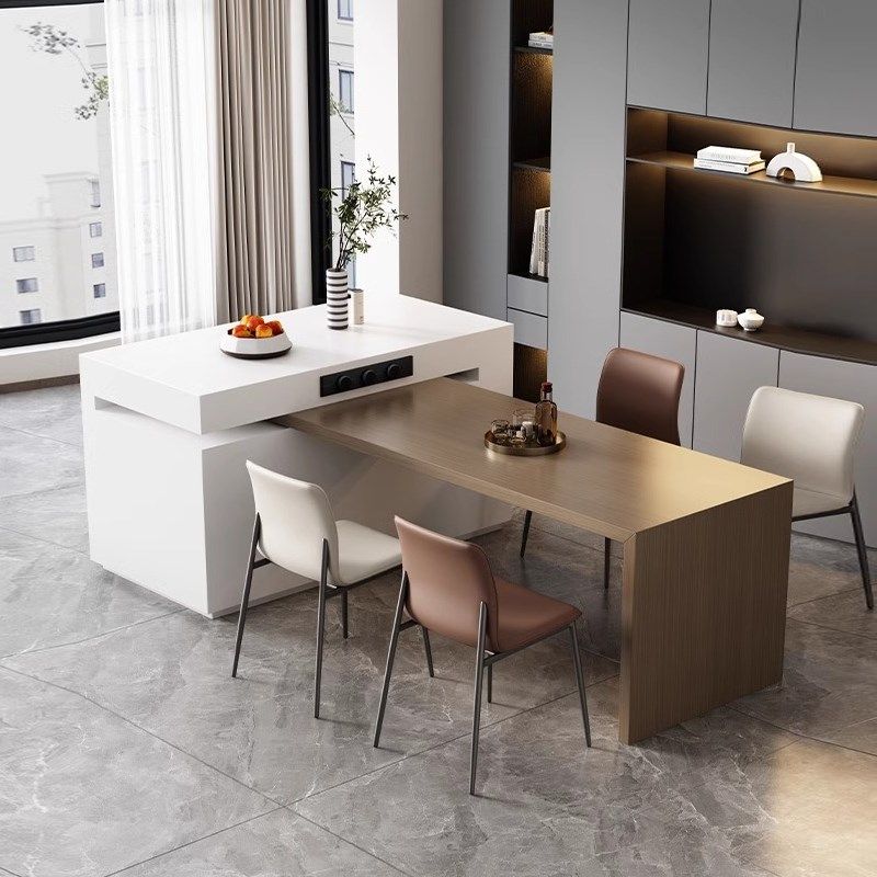 奶油风旋转岩板岛台餐桌一体可伸缩鱼肚白导台加餐桌一体木纹餐台,住宅家具,岛台餐桌,淘宝优惠券,粉丝福利购,淘宝优惠卷