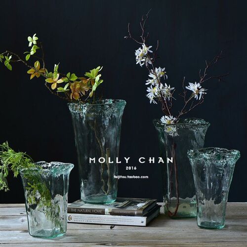 西班牙进口手工透明玻璃瓶插花摆件客厅餐桌玄关方形长方形大花瓶