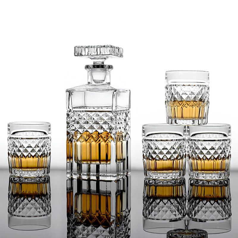 捷克风格水晶玻璃威士忌酒杯子酒瓶刻花洋酒杯烈酒杯酒樽酒具套装