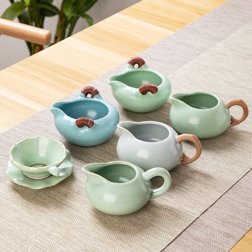 汝窑公道杯茶漏分茶器开片可养陶瓷茶海装茶杯过滤网功夫茶具配件