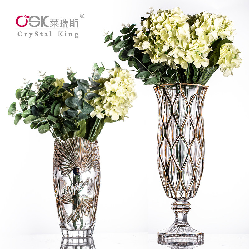 欧式奢华描金工艺水晶玻璃花瓶插花大号落地花瓶现代客厅摆件家用,家居饰品,花瓶,淘宝优惠券,粉丝福利购,淘宝优惠卷