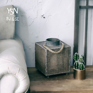 御三泥方形亚麻灯笼绳编烛台夜灯烛光晚餐厅浪漫气氛摆件装饰氛围