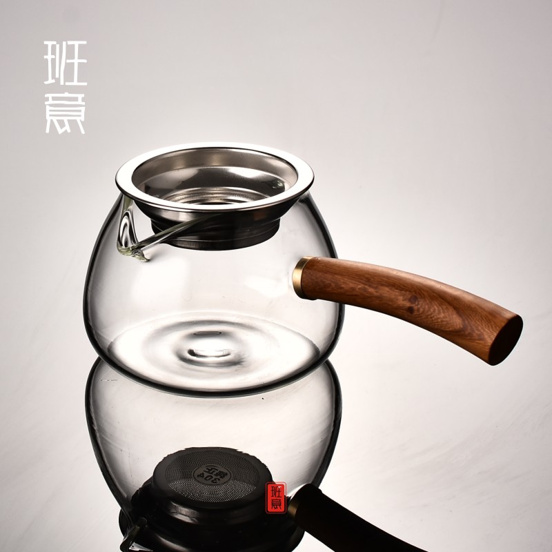 班意手工耐热玻璃公杯花梨木侧把过滤茶海耐高温煮泡茶器功夫茶具图片