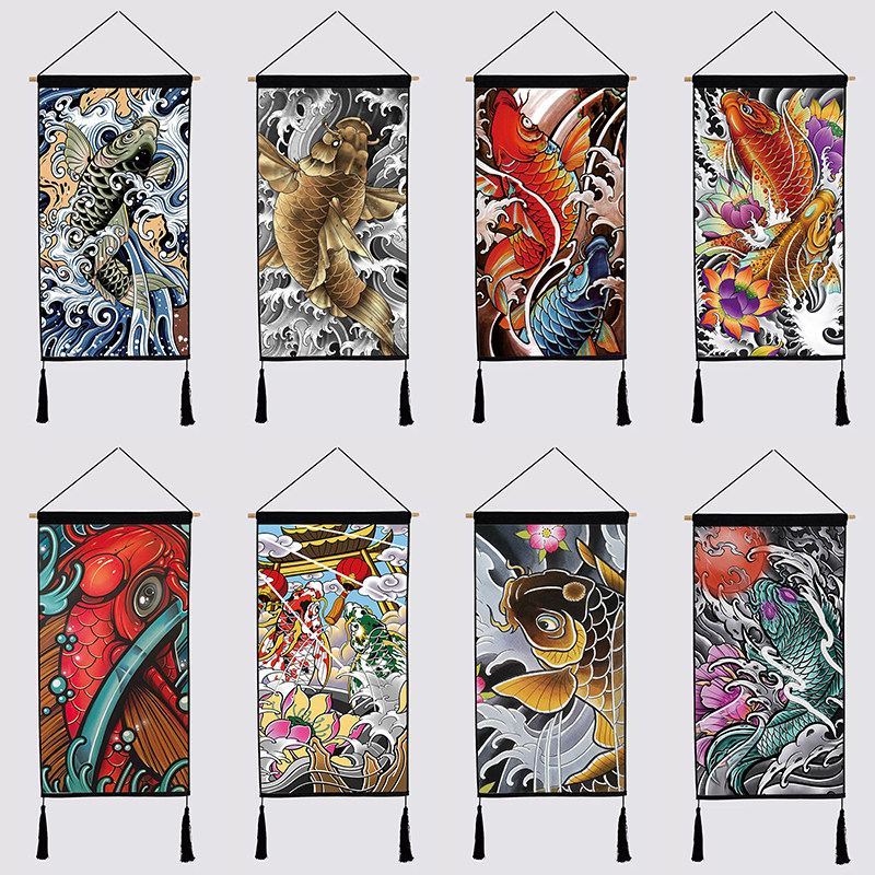 纹身店挂毯挂布大鲤鱼刺青毛绒45*80cm客厅店背景布墙壁装饰布,居家布艺,挂毯/壁毯,淘宝优惠券,粉丝福利购,淘宝优惠卷