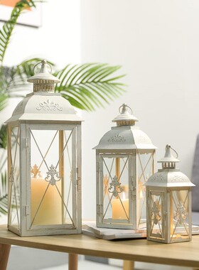 欧式黑色白色铁艺落地风灯钢化玻璃庭院摆件软装民宿酒店大堂烛台