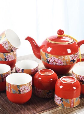 中式新款婚庆用品结婚红色茶具套组新人敬茶杯喜杯乔迁新居礼品