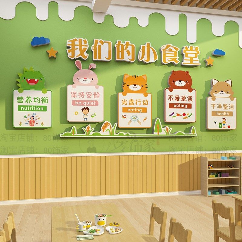 午托管班墙面装饰布置食堂文化墙贴小饭桌餐厅环创幼儿园主题成品