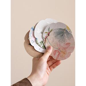 云纱花草集杯垫防水双面中式布艺家用壶承防滑隔热垫茶垫茶道配件