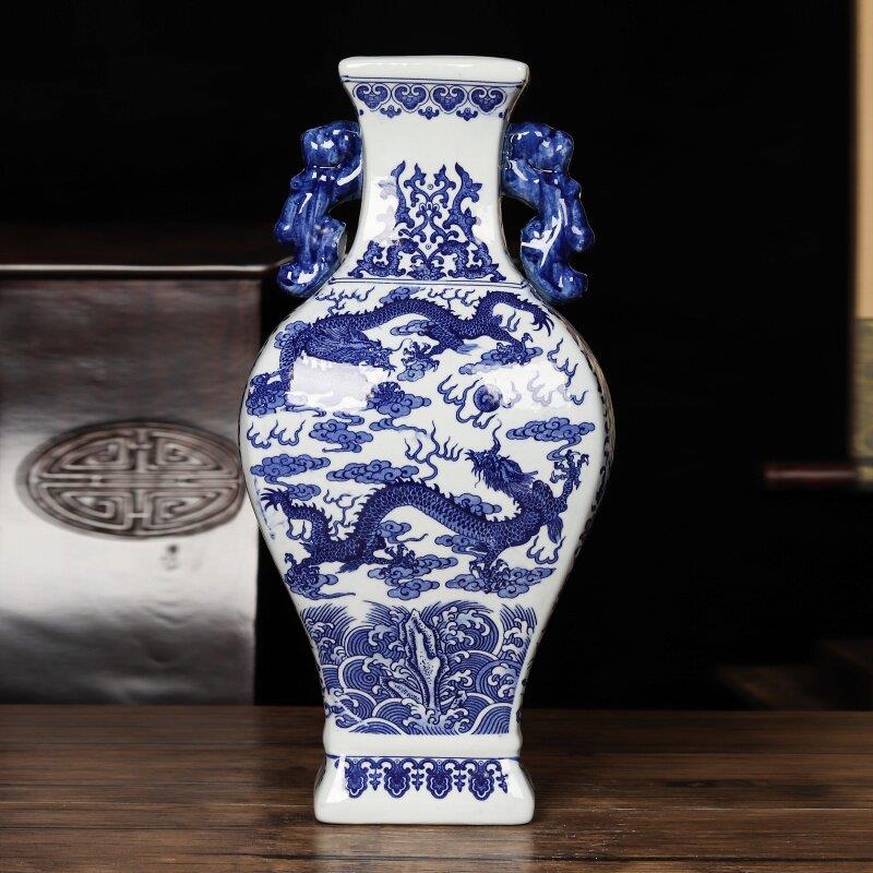 景德镇陶瓷花瓶客厅摆件大号仿古青花瓷瓶中式家居电视柜装饰花瓶
