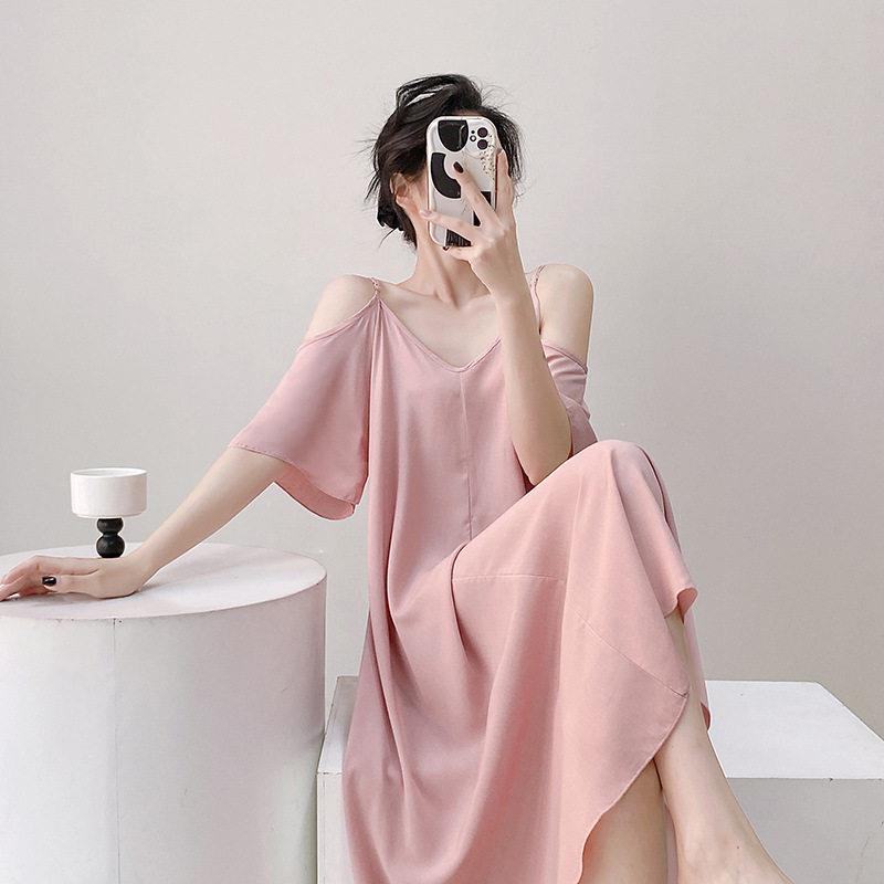 2025新款棉绸睡裙女春季大码网红睡衣薄款简约感家居服可外穿