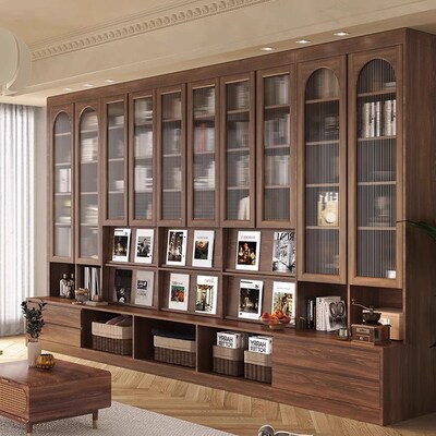 定制整墙书柜客厅满墙书架实木书柜一体靠墙去客厅化卡座组合