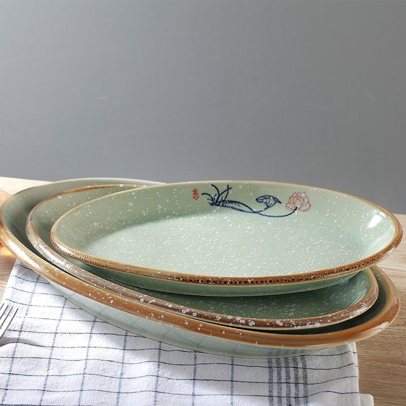 兰花陶瓷超大清蒸鱼盘 家用酒店餐厅菜盘子 鱼盘子家用创意个性,餐饮具,盘,淘宝优惠券,粉丝福利购,淘宝优惠卷