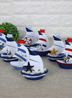 地中海风格铁皮小帆船家居装饰桌面迷你船形小摆件海洋风拍摄道具