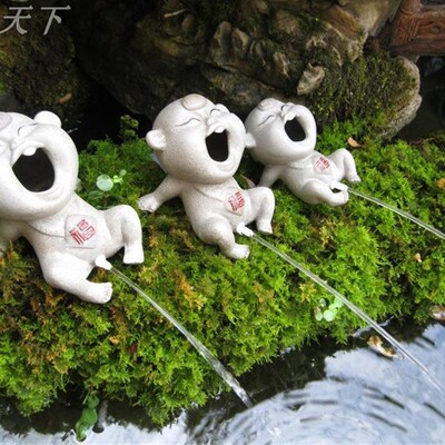 假山流水喷泉摆件水族鱼缸配件创意陶瓷撒尿福娃山水盆景家居造景