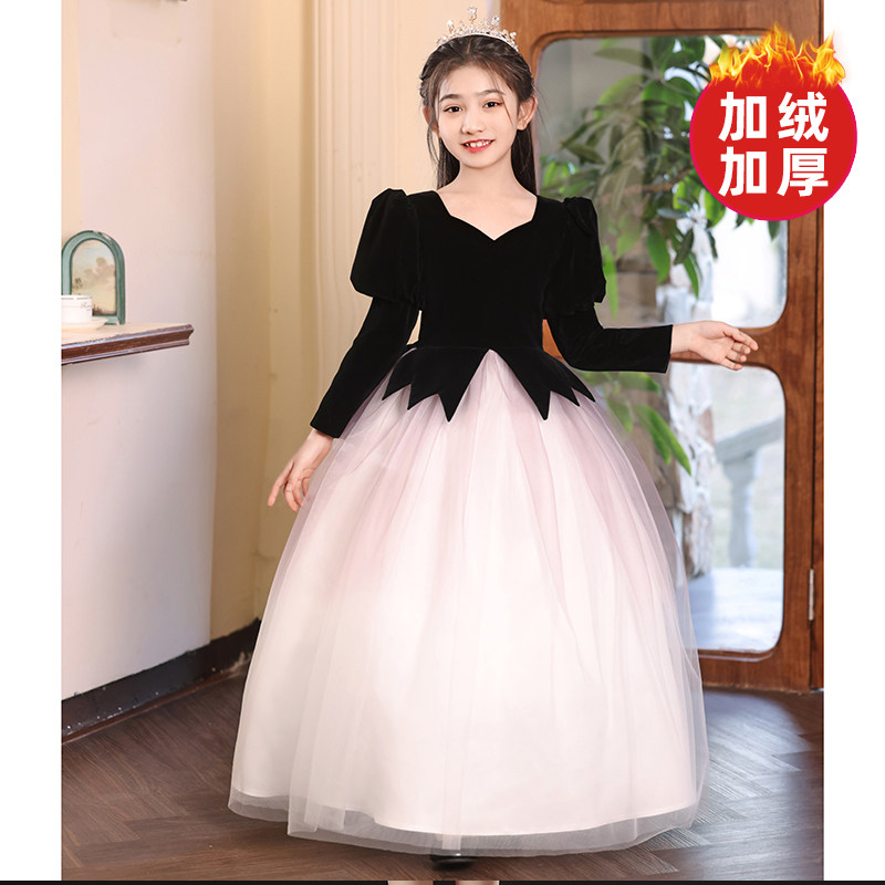 女童晚礼服高端小女孩花童公主裙儿童主持人钢琴演奏演出服秋冬季