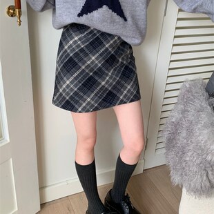 秋冬新款格纹半身裙大码高腰遮胯显瘦裙搭配卫衣毛呢格子A字短裙