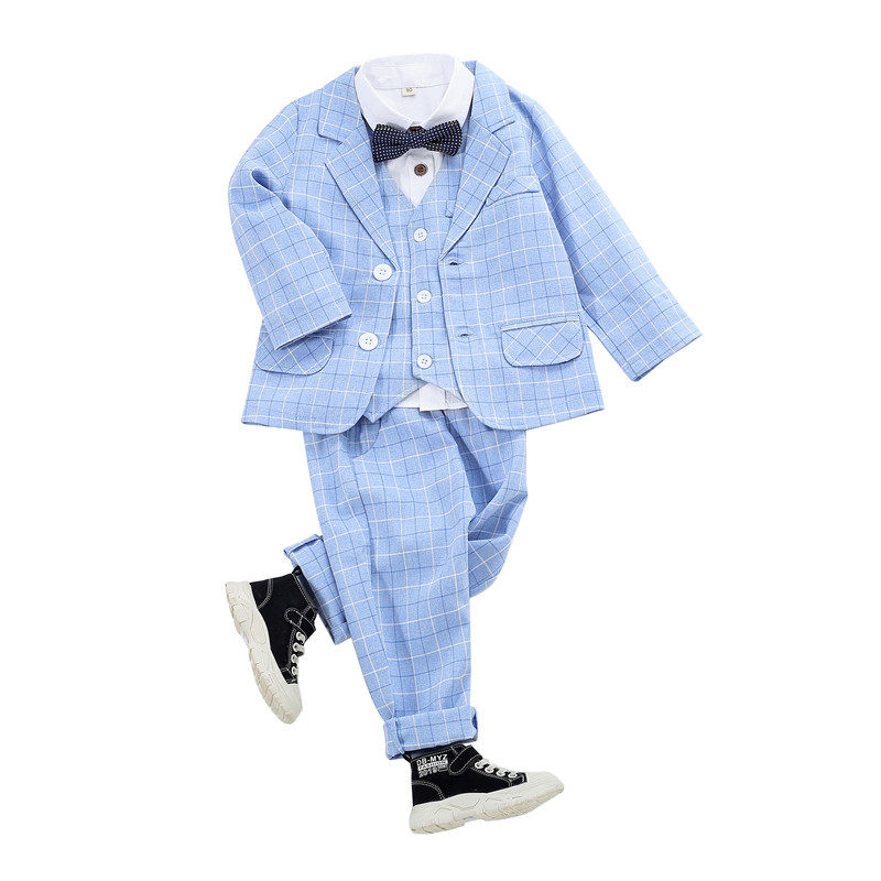 宝宝周岁礼服婚礼花童小西装春秋款套装男英伦风儿童生日表演西服