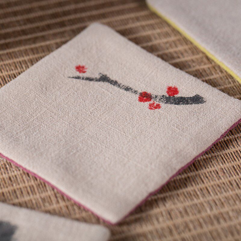 斗贤手绘功夫茶杯垫布茶道布艺吸水隔热垫禅意中式茶垫创意家用小