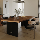 复古侘寂风胡桃色实木长方形餐桌椅组合小户型简约中古风大板茶桌