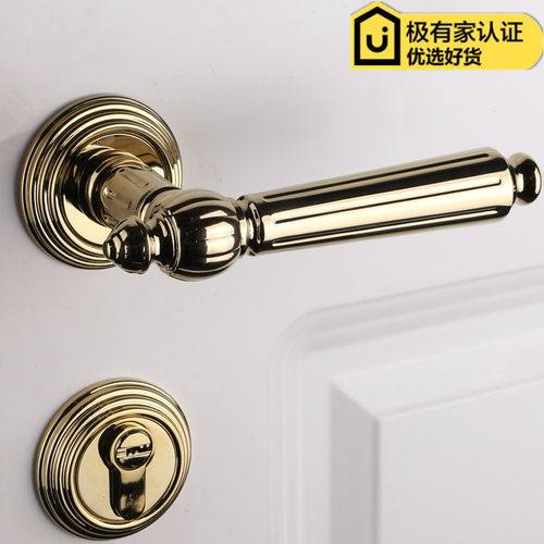 依佰利美式金色门锁轻奢室内欧式亮金pvd房门锁亮铬卧室静音门锁