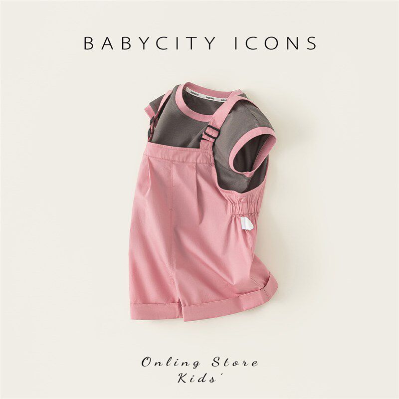 贝贝城女童套装2025夏季新款休闲洋气背心工装背带裤小女孩两件套