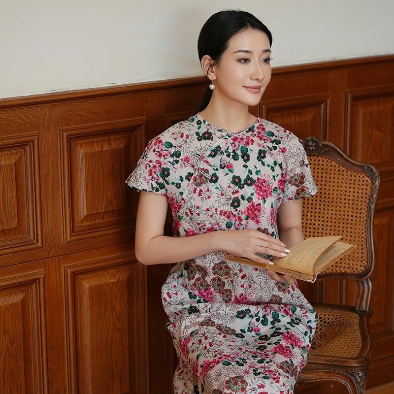 桃知窈窈改良旗袍/馨馨 文艺碎花纯棉圆领短袖小宽松旗袍裙夏季,女装/女士精品,连衣裙,淘宝优惠券,粉丝福利购,淘宝优惠卷