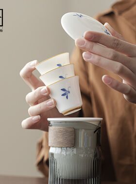 旅行茶具快客杯户外喝茶陶瓷杯一壶三杯玻璃杯便携式功夫茶具套装